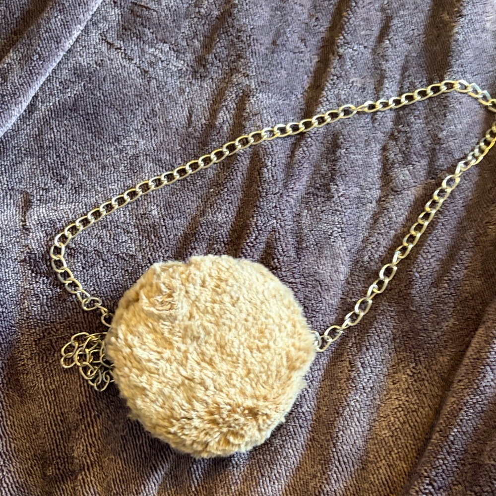 Fuzzy Beige Circle Purse with Chain Strap